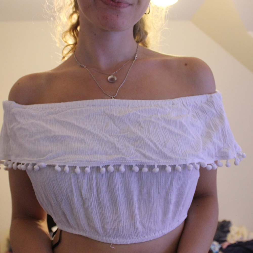 White crop off the shoulder shirt